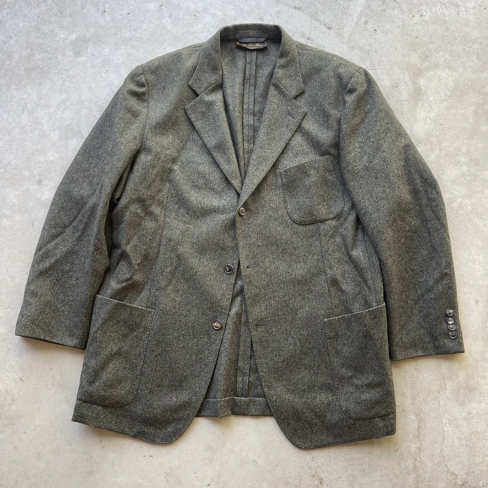 Vintage Loro Piana Cashmere Herringbone Blazer Made in Italy Luxury Coat Size 54